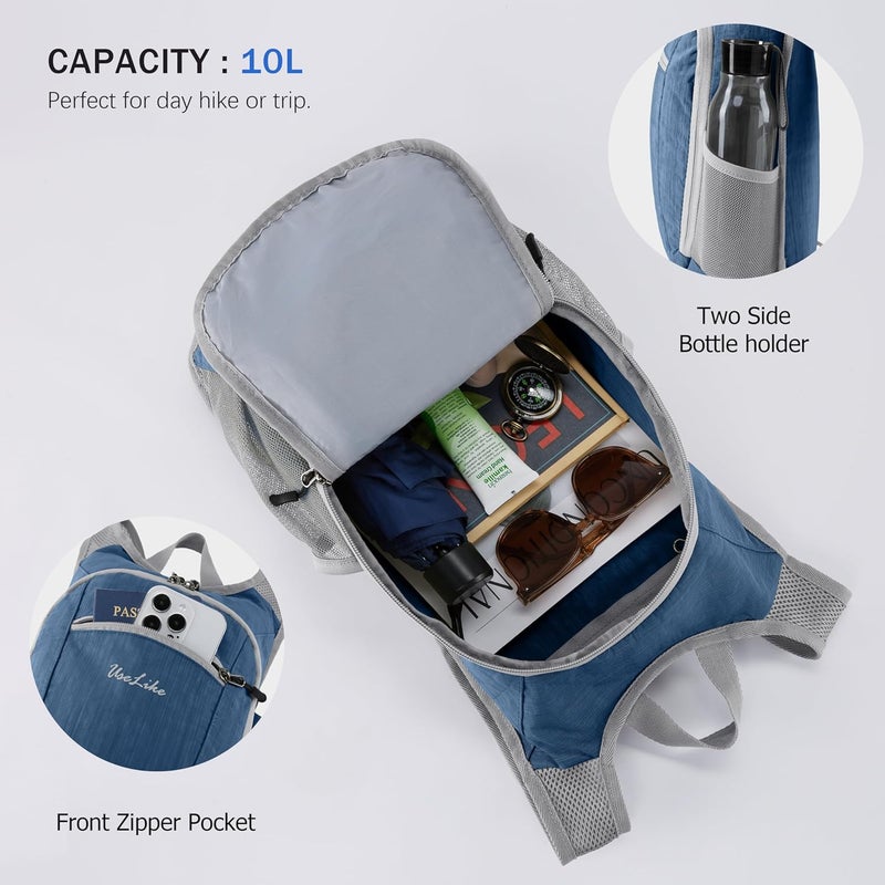Uselike 10L Small Hiking Backpack Travel Daypack Lightweight Packable Back Pack for Women Men(Navy Blue) - Image 5